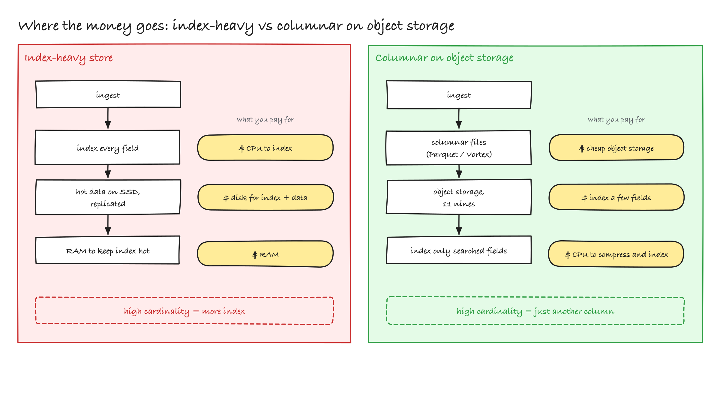Where the money goes: index-heavy vs columnar on object storage